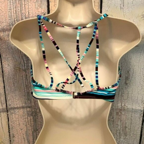 Horizontal Striped Bikini Top Slightly Padded with an Adorable Strappy Backing - Picture 2 of 4